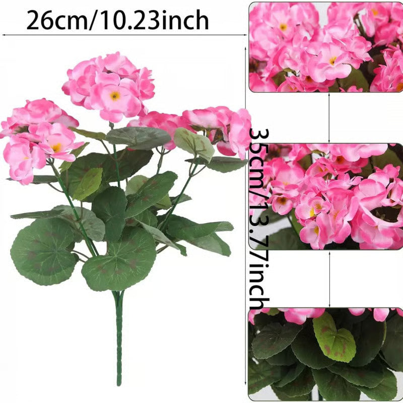 Gerani artificiali resistenti ai raggi UV – Fiori finti rossi da esterno per terrazze, giardini e decorazioni per la casa