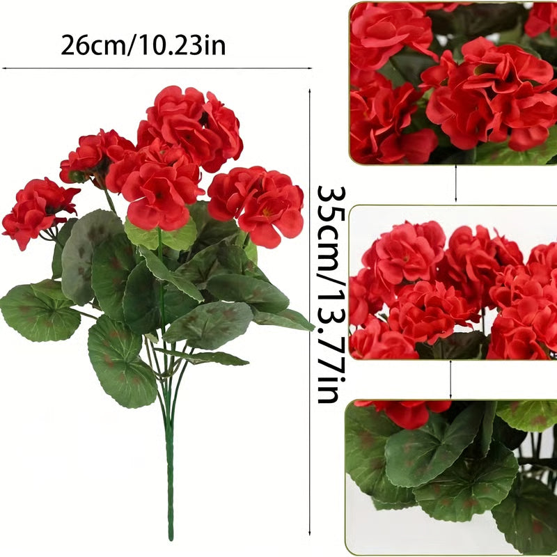 Gerani artificiali resistenti ai raggi UV – Fiori finti rossi da esterno per terrazze, giardini e decorazioni per la casa