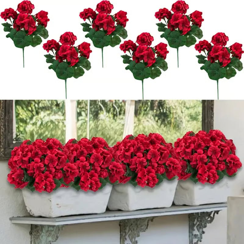 Gerani artificiali resistenti ai raggi UV – Fiori finti rossi da esterno per terrazze, giardini e decorazioni per la casa