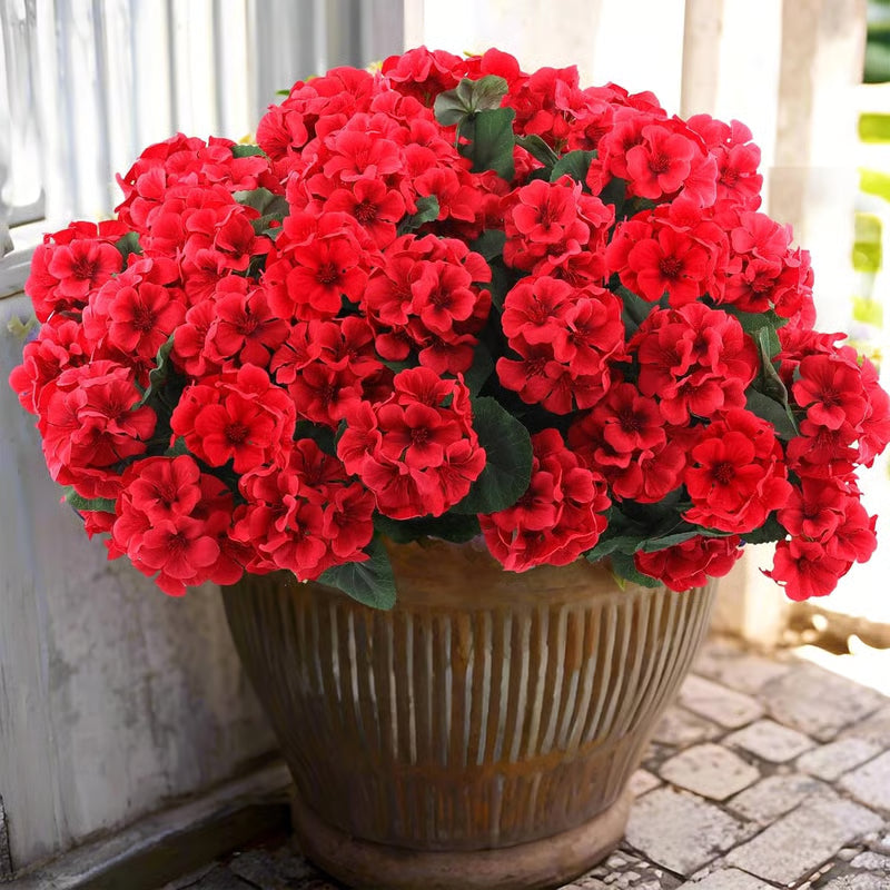 Gerani artificiali resistenti ai raggi UV – Fiori finti rossi da esterno per terrazze, giardini e decorazioni per la casa