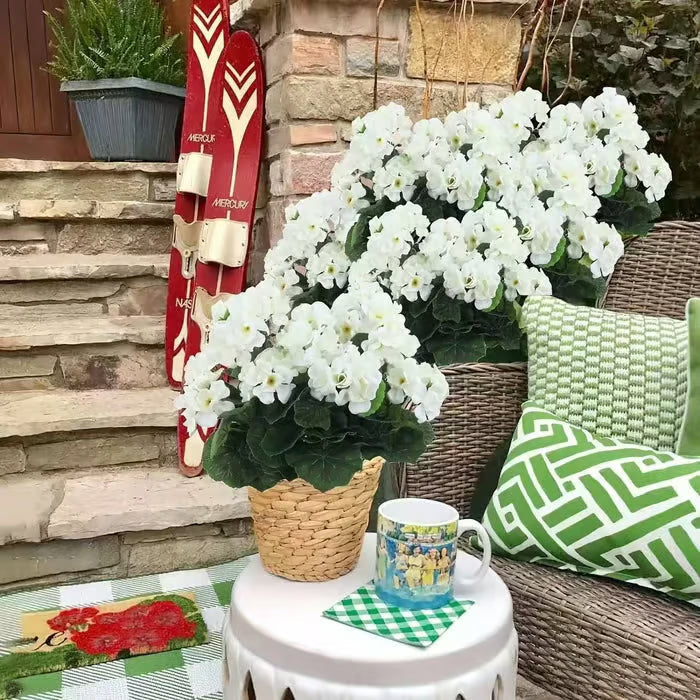 Gerani artificiali resistenti ai raggi UV – Fiori finti rossi da esterno per terrazze, giardini e decorazioni per la casa