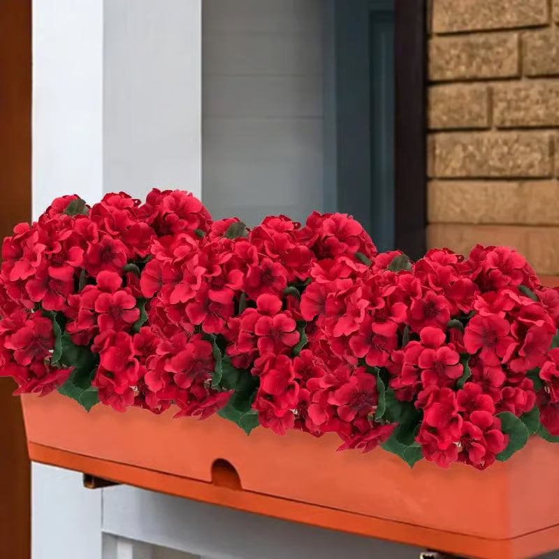 Gerani artificiali resistenti ai raggi UV – Fiori finti rossi da esterno per terrazze, giardini e decorazioni per la casa