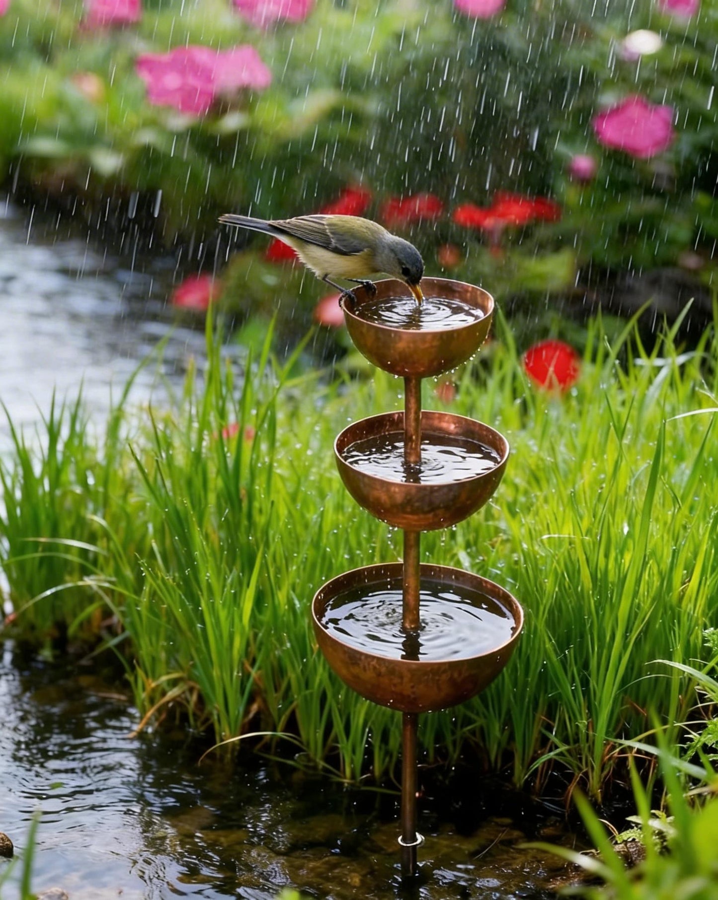 🌧️ Raccoglitore di pioggia - Sostegno per piante🐦 Decorazione da giardino in metallo