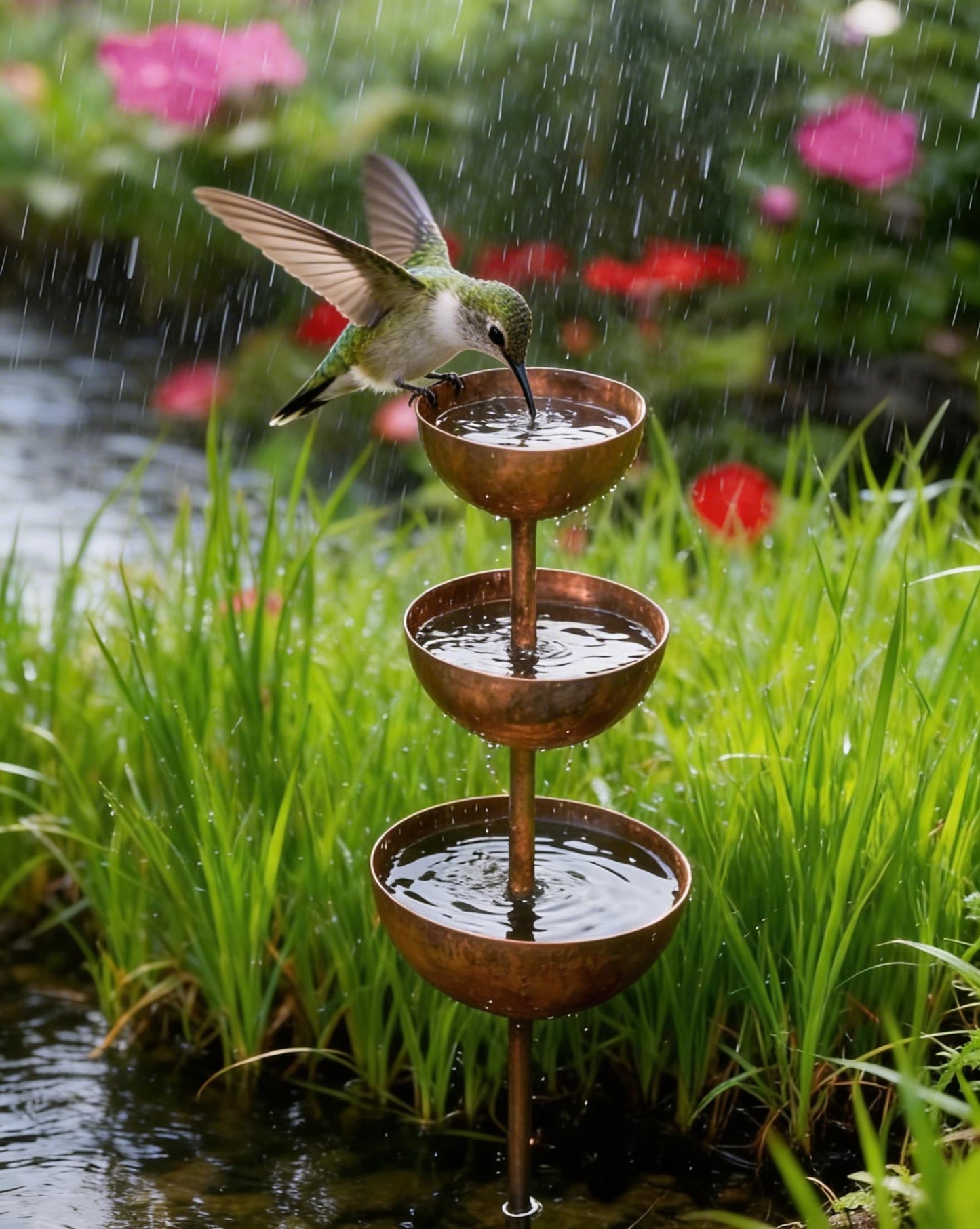 🌧️ Raccoglitore di pioggia - Sostegno per piante🐦 Decorazione da giardino in metallo