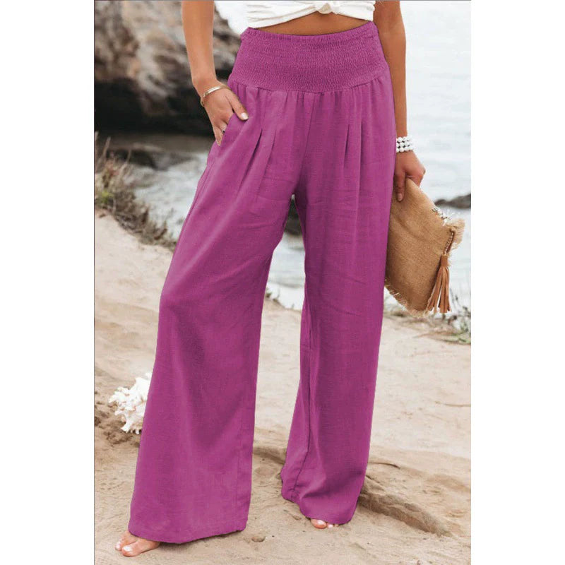 Pantaloni palazzo da donna a gamba larga con vita smockata
