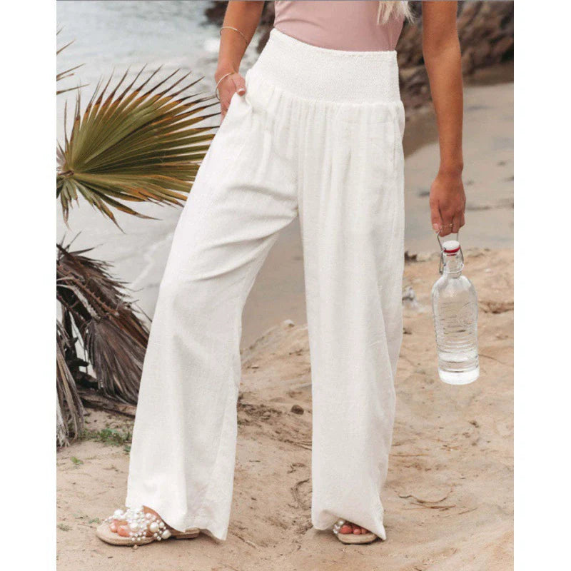 Pantaloni palazzo da donna a gamba larga con vita smockata
