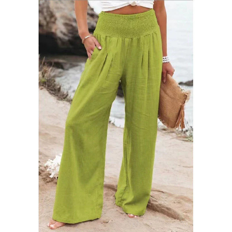 Pantaloni palazzo da donna a gamba larga con vita smockata