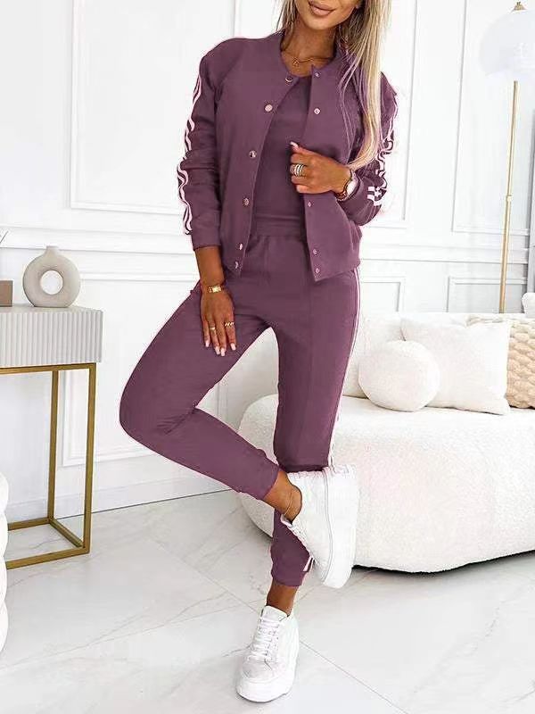 Set tre pezzi da donna con giacca e pantaloni da baseball