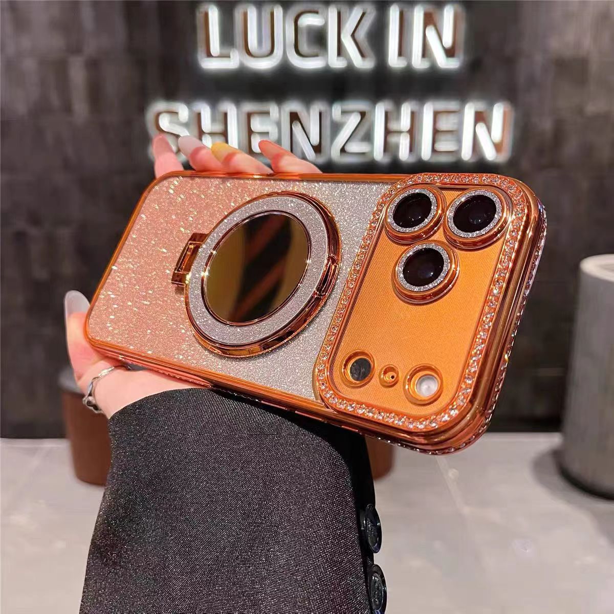 📲✨Custodia protettiva per specchio trucco con glitter sfumato