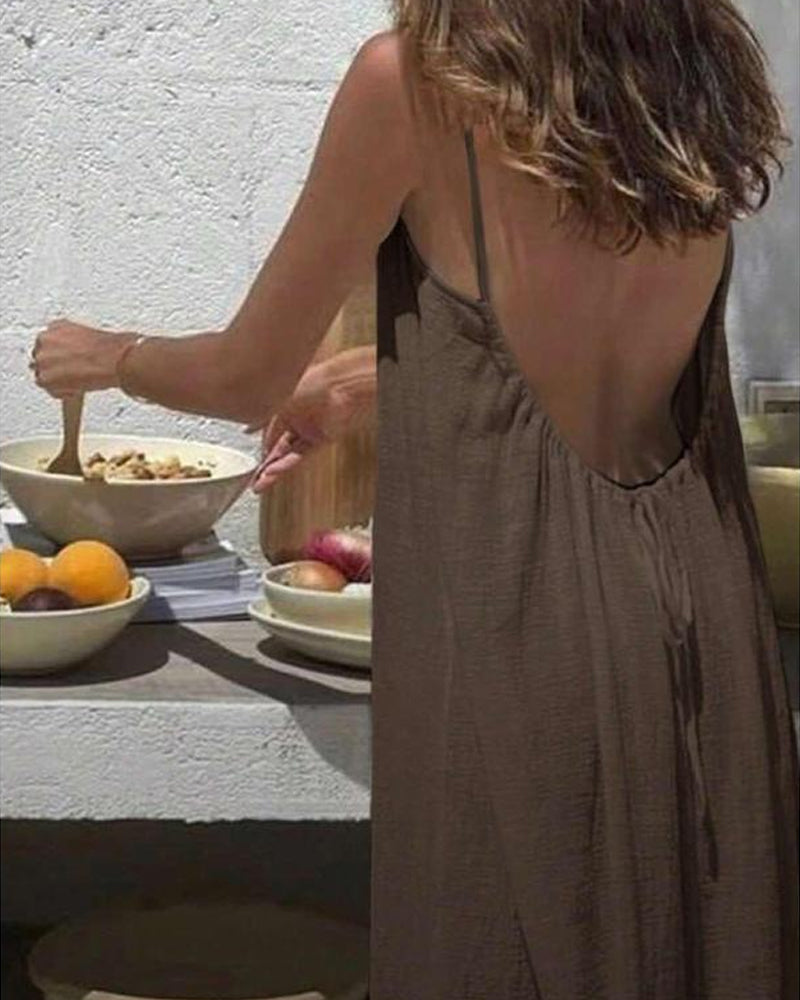 Abito camicia senza schienale in tinta unita da donn