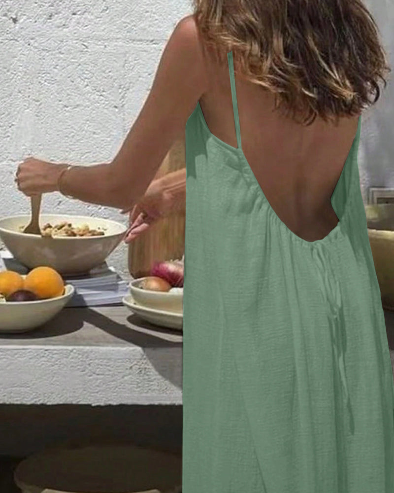 Abito camicia senza schienale in tinta unita da donn