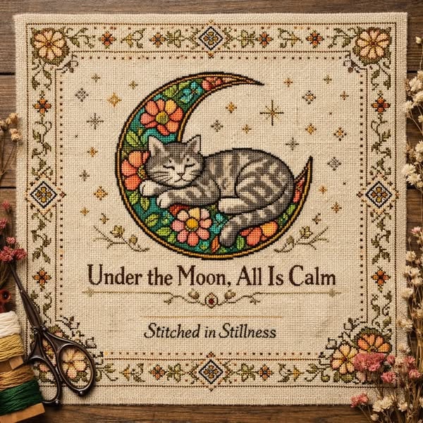 🌙🐱Kit ricamo a punto croce Moonlit Cat (Prevendita)