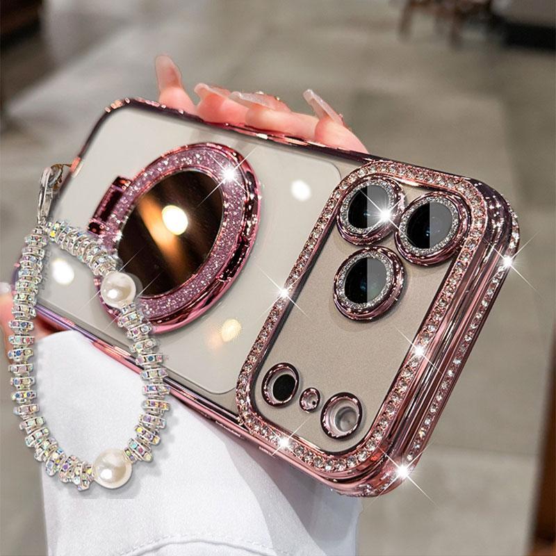 Custodia per telefono da donna Sparkling Diamond con specchio e supporto