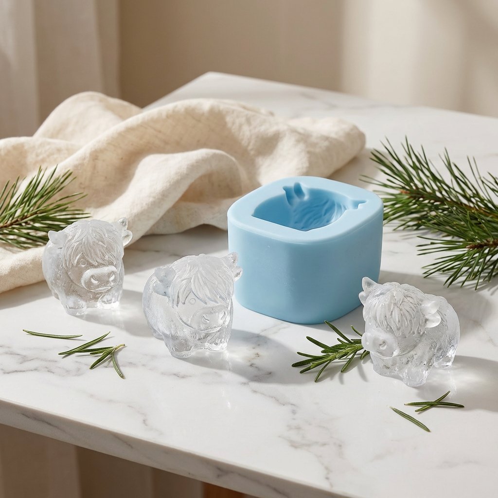 🐮 Stampo per cubetti di ghiaccio a forma di mini mucca delle Highlands – Simpatici cubetti di ghiaccio 3D per bevande, feste e regali