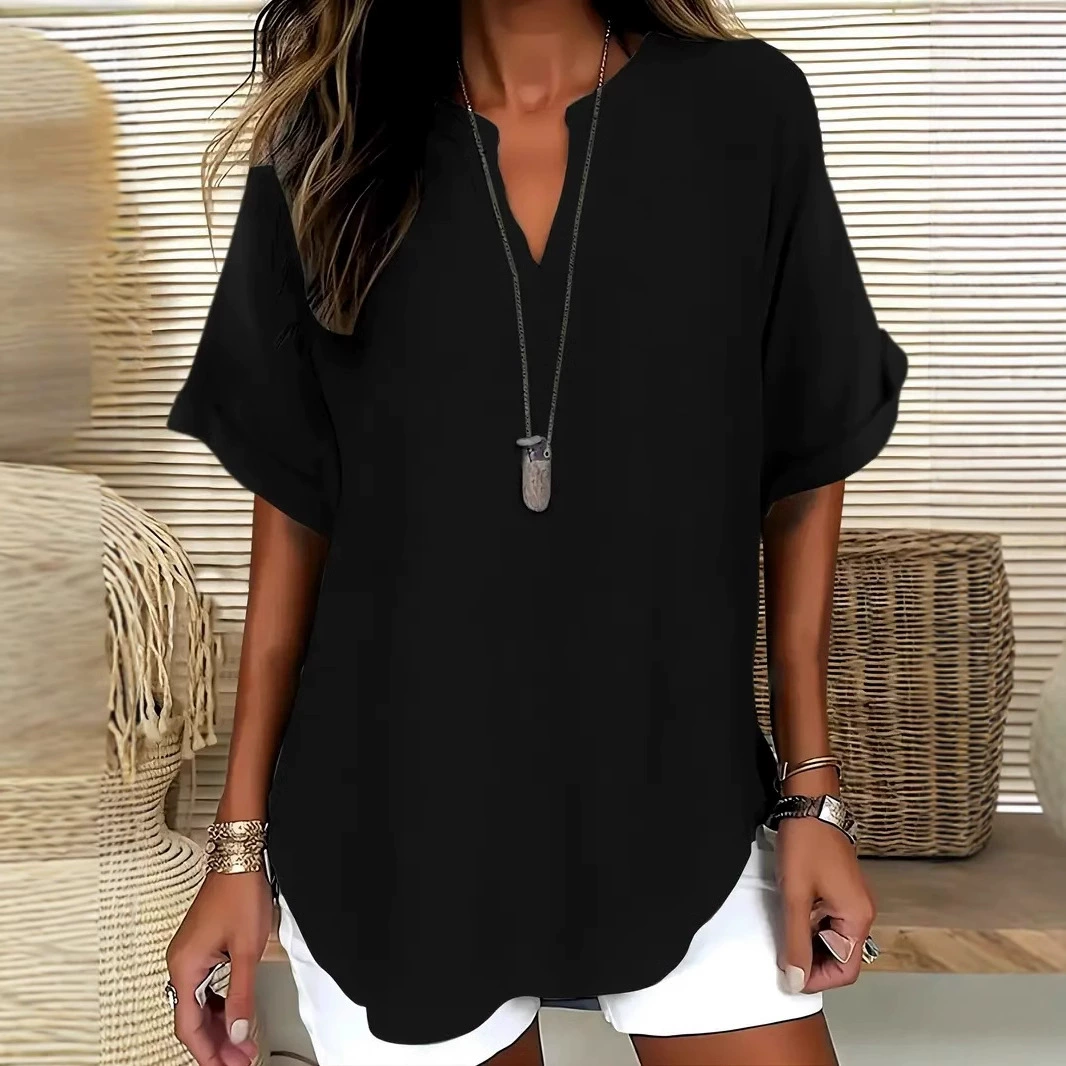 🌸 Saldi di primavera: 50% di sconto 👕 Top a maniche corte, elegante e dalla vestibilità ampia, in tinta unita