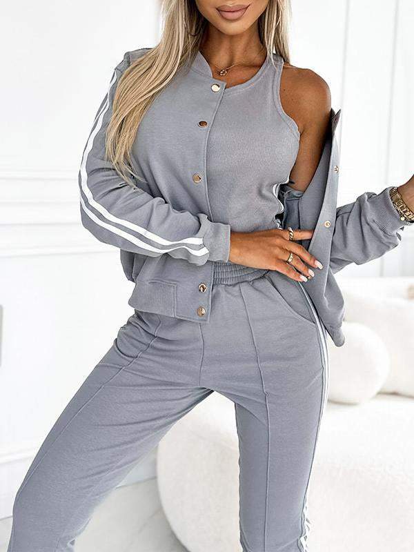Set tre pezzi da donna con giacca e pantaloni da baseball