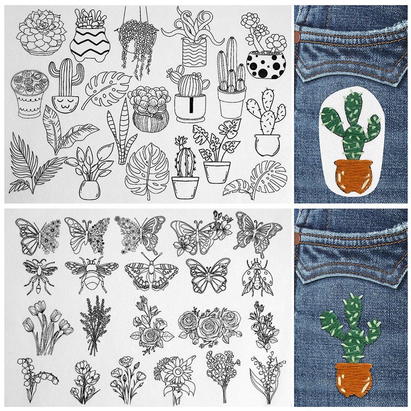 🌸Linee floreali Motivi floreali disegnati Motivi ricamati – Ricamo e cucito per principianti