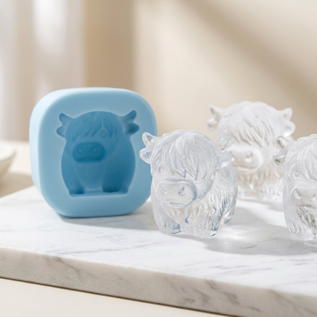 🐮 Stampo per cubetti di ghiaccio a forma di mini mucca delle Highlands – Simpatici cubetti di ghiaccio 3D per bevande, feste e regali