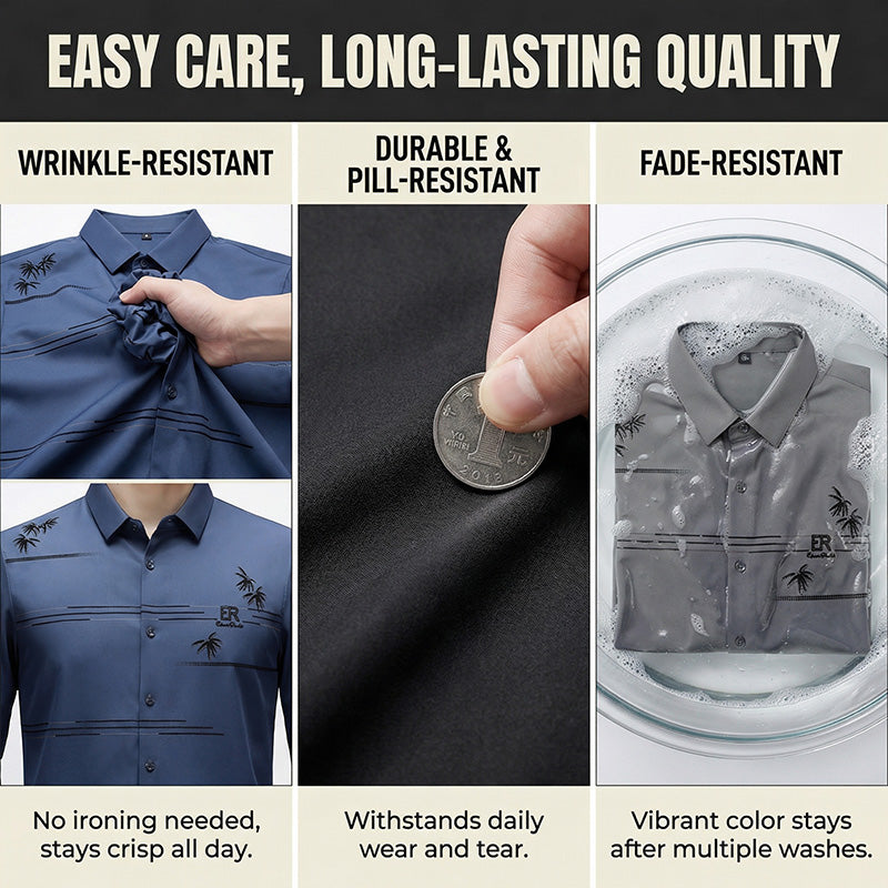 👔2026 Novità - Camicia da uomo dalla vestibilità slim, che non necessita di stiratura, con maniche lunghe stampate
