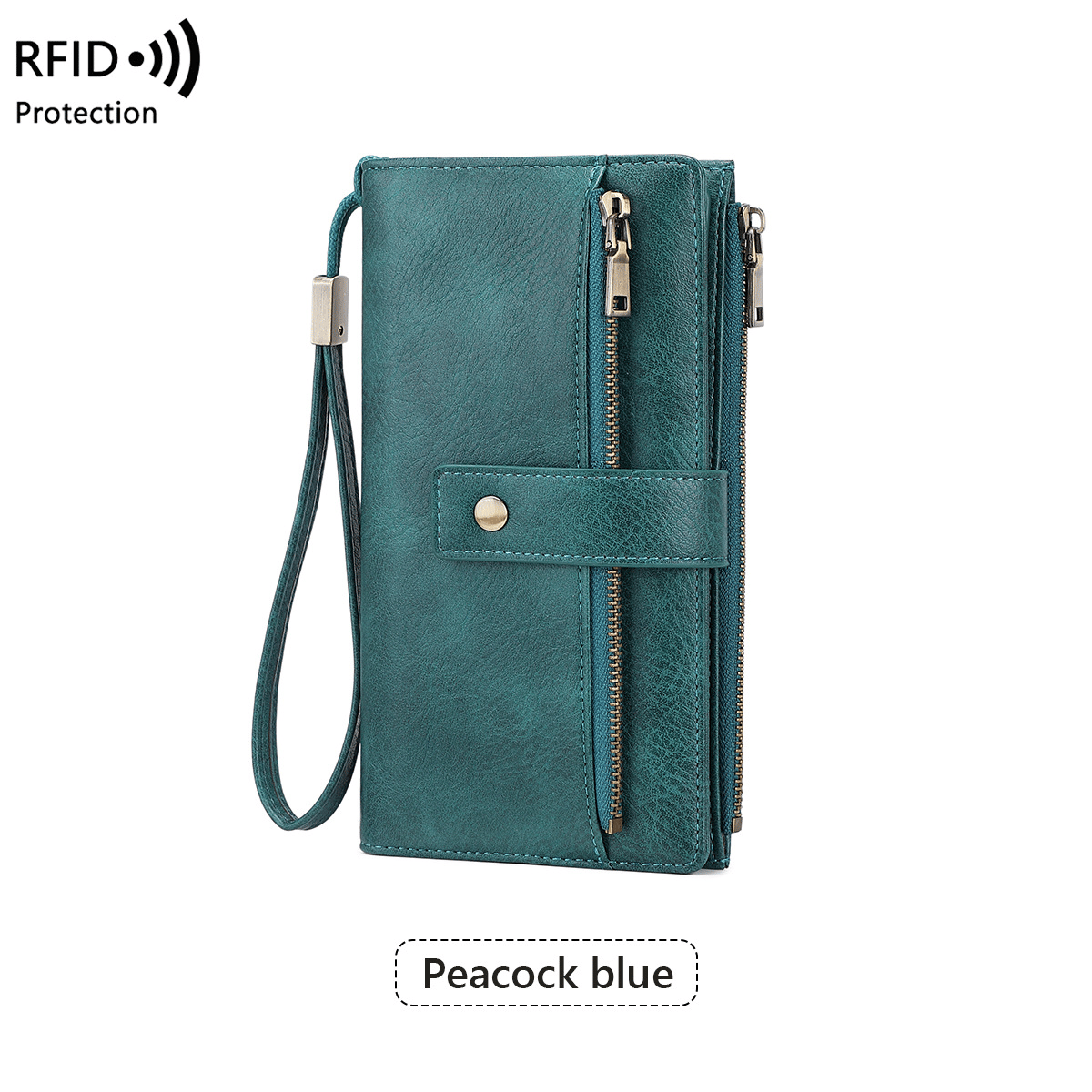 Portafoglio lungo da donna, elegante pochette, elegante portafoglio in pelle tinta unita con protezione RFI