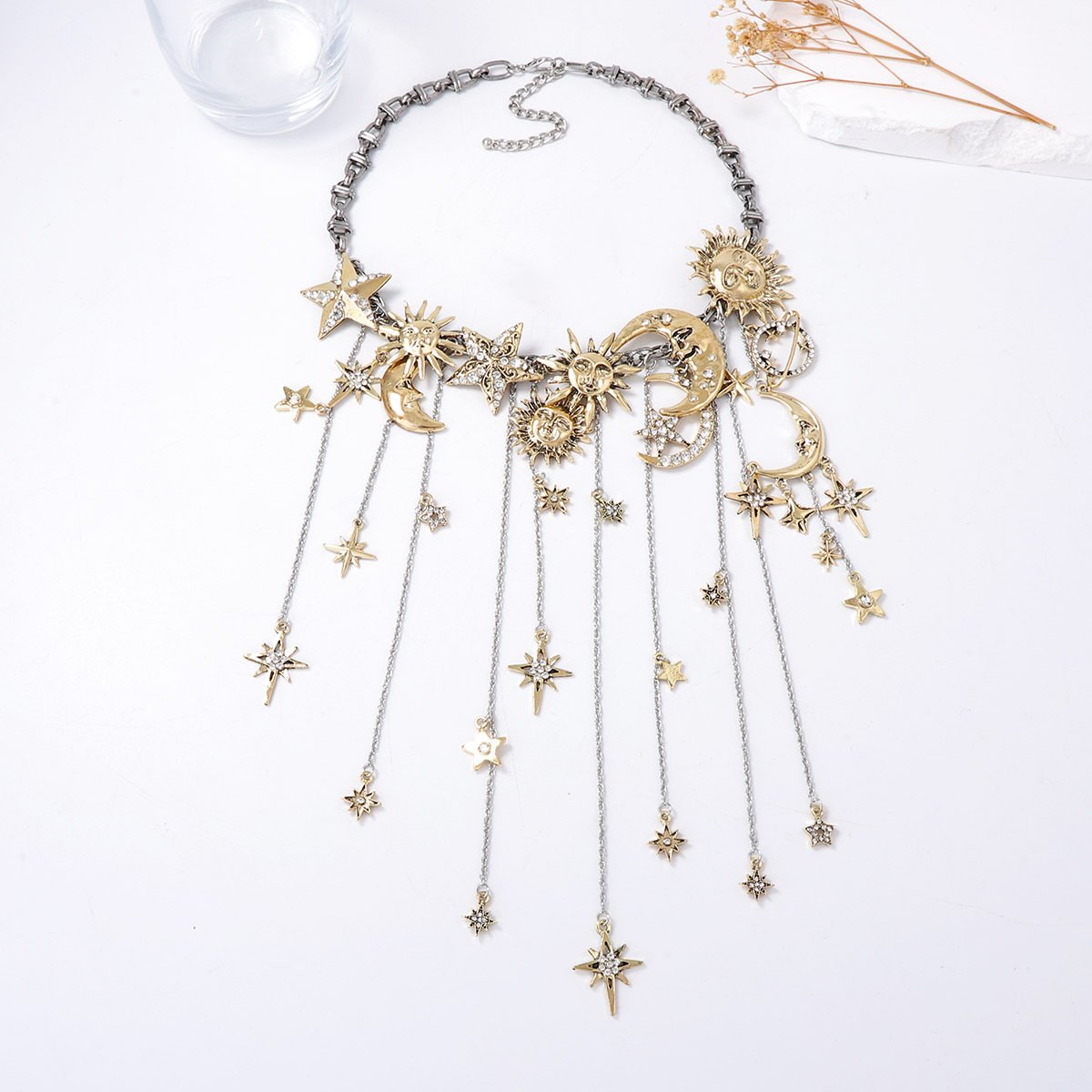 🔥ULTIMO GIORNO DI SALDI - ☀️Collana con pendente multiplo Sun Moon Stars e nappine