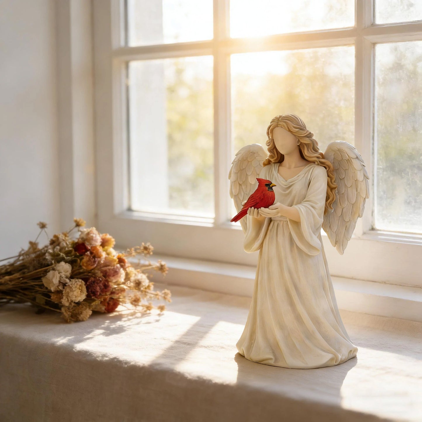 Statue commemorative artigianali raffiguranti un cardinale e un angelo: un simbolo di amore, pace e ricordo