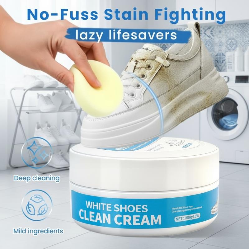Crema detergente per scarpe e pelle senza risciacquo – Smacchiatore con spugna, efficace su scarpe da ginnastica, pelle e interni auto