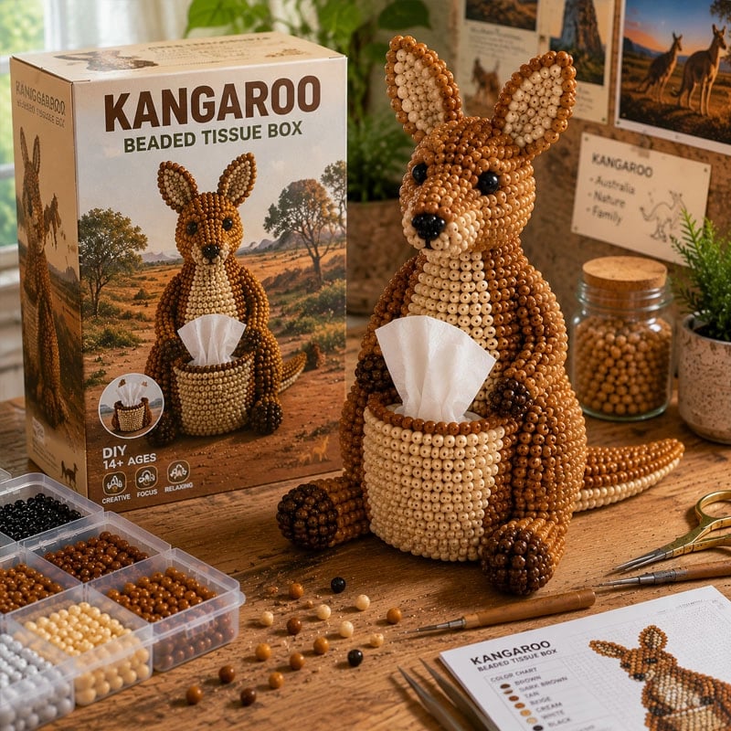 🔥Ultimo giorno: 50% di sconto 🦘 Kit fai da te per scatole porta fazzoletti con animali in perline