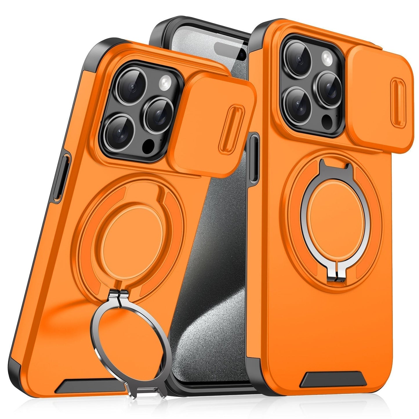 Custodia con copertura scorrevole per fotocamera e supporto girevole ad anello, custodia protettiva antiurto di alta qualit