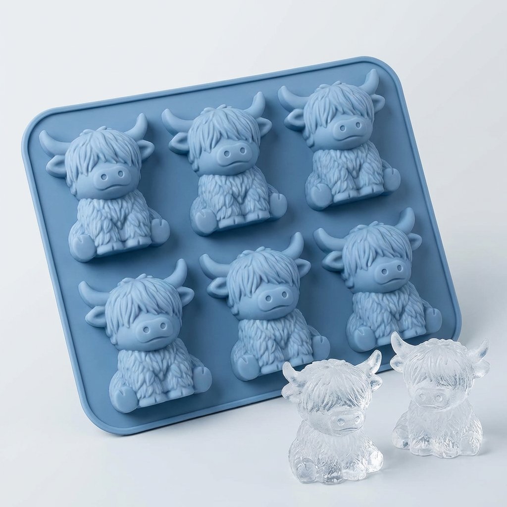 🐮 Stampo per cubetti di ghiaccio a forma di mini mucca delle Highlands – Simpatici cubetti di ghiaccio 3D per bevande, feste e regali