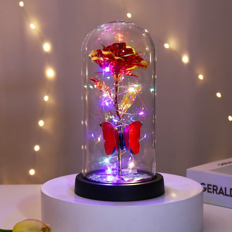 🔥Ultimo giorno! 49% di sconto – 🌹Rosa Butterfly Eterna in una cupola di vetro con illuminazione a LED✨
