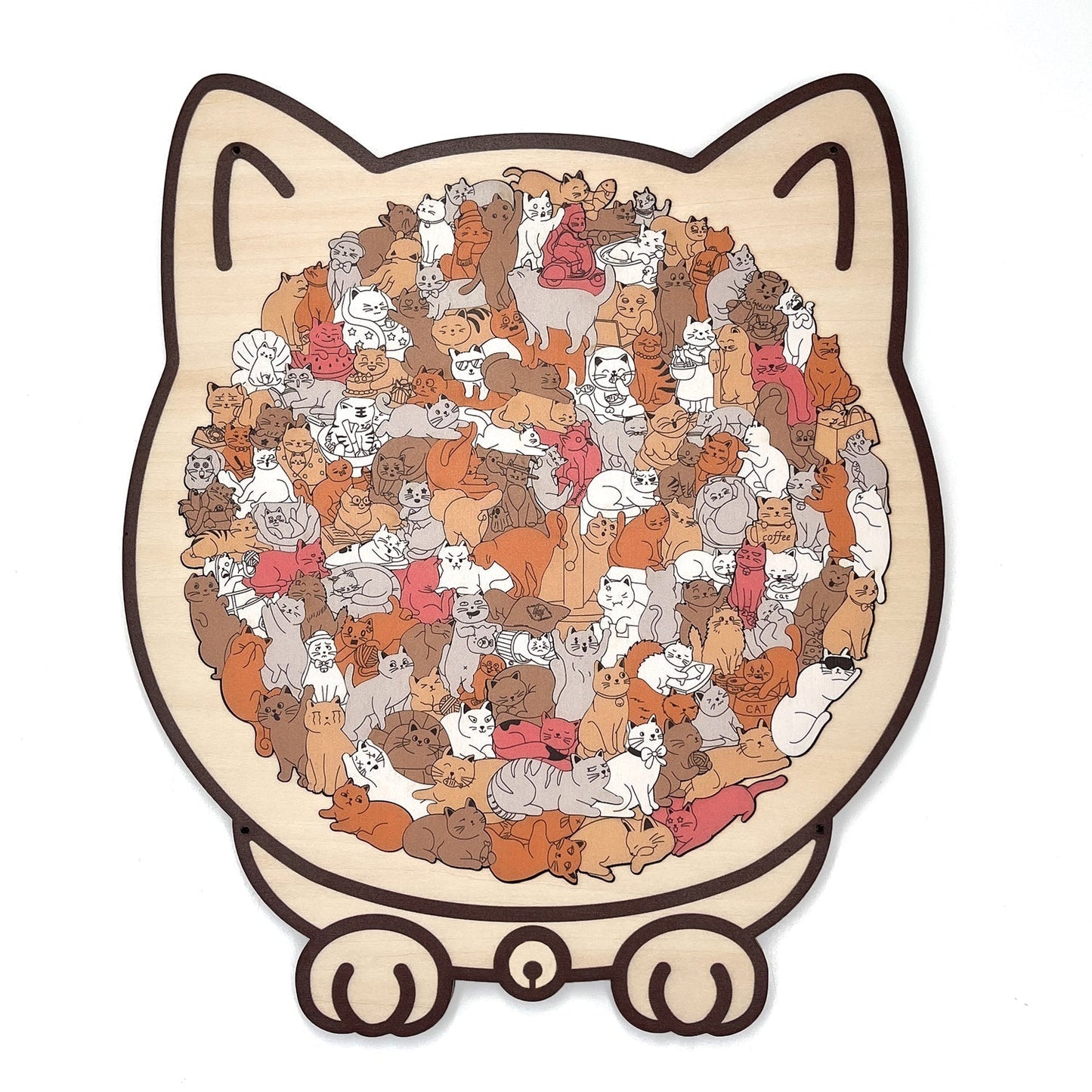 Puzzle in legno a forma di gatto dai colori di Morandi (135 pezzi)