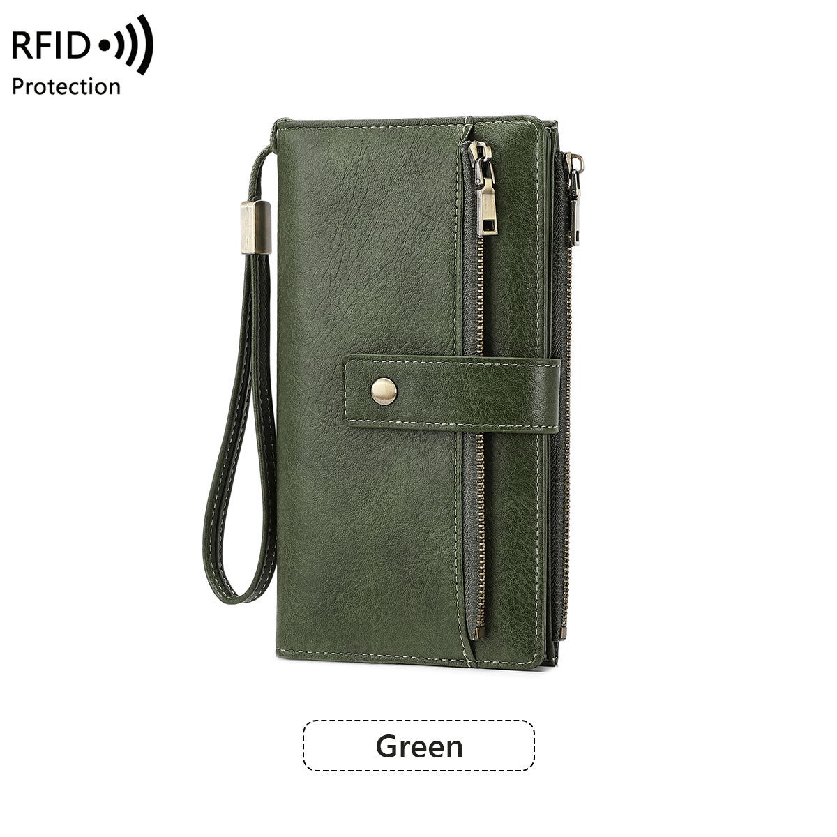 Portafoglio lungo da donna, elegante pochette, elegante portafoglio in pelle tinta unita con protezione RFI