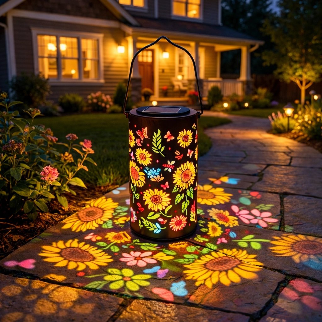 Lampada da giardino colorata a energia solare con effetto girasole