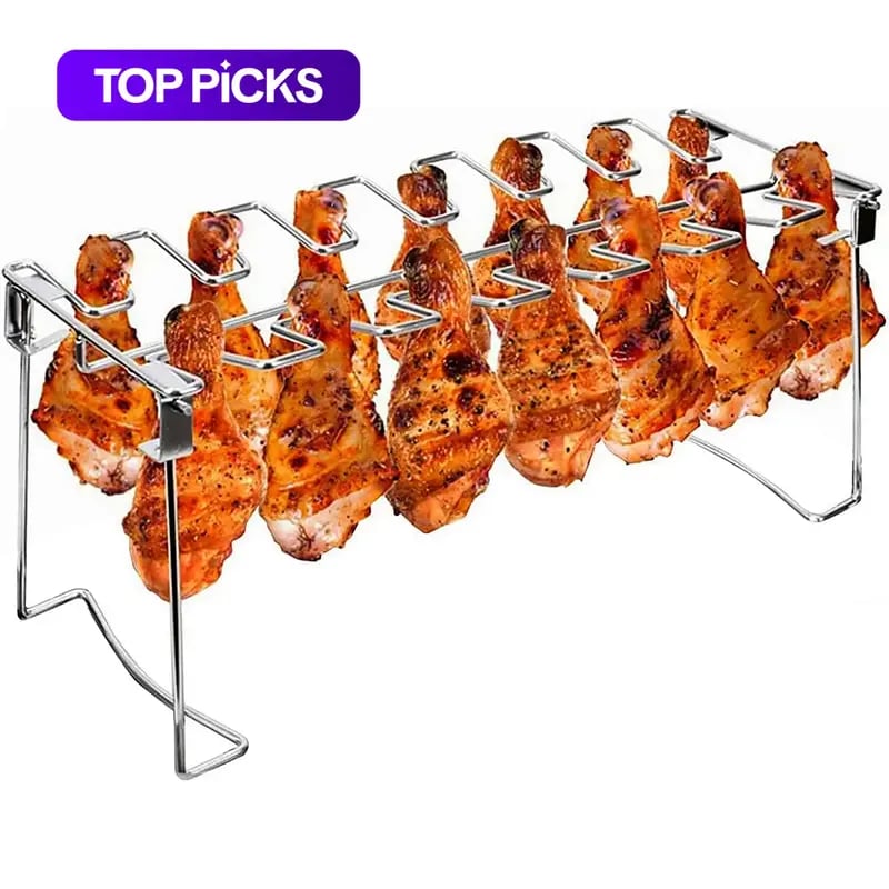 Griglia per cosce di pollo in metallo, griglia multipla per cosce di pollo, griglia antiaderente lavabile in lavastoviglie, utensili da barbecue per il campeggio