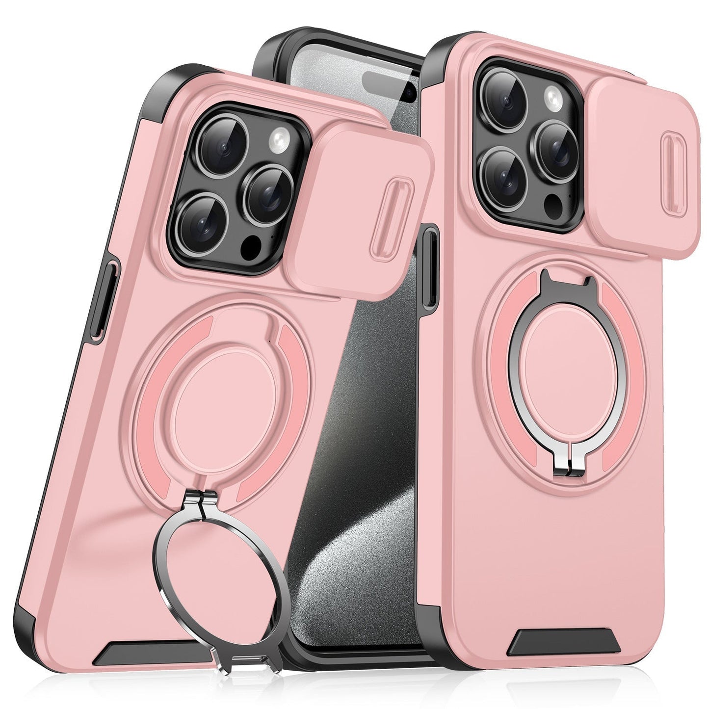Custodia con copertura scorrevole per fotocamera e supporto girevole ad anello, custodia protettiva antiurto di alta qualit
