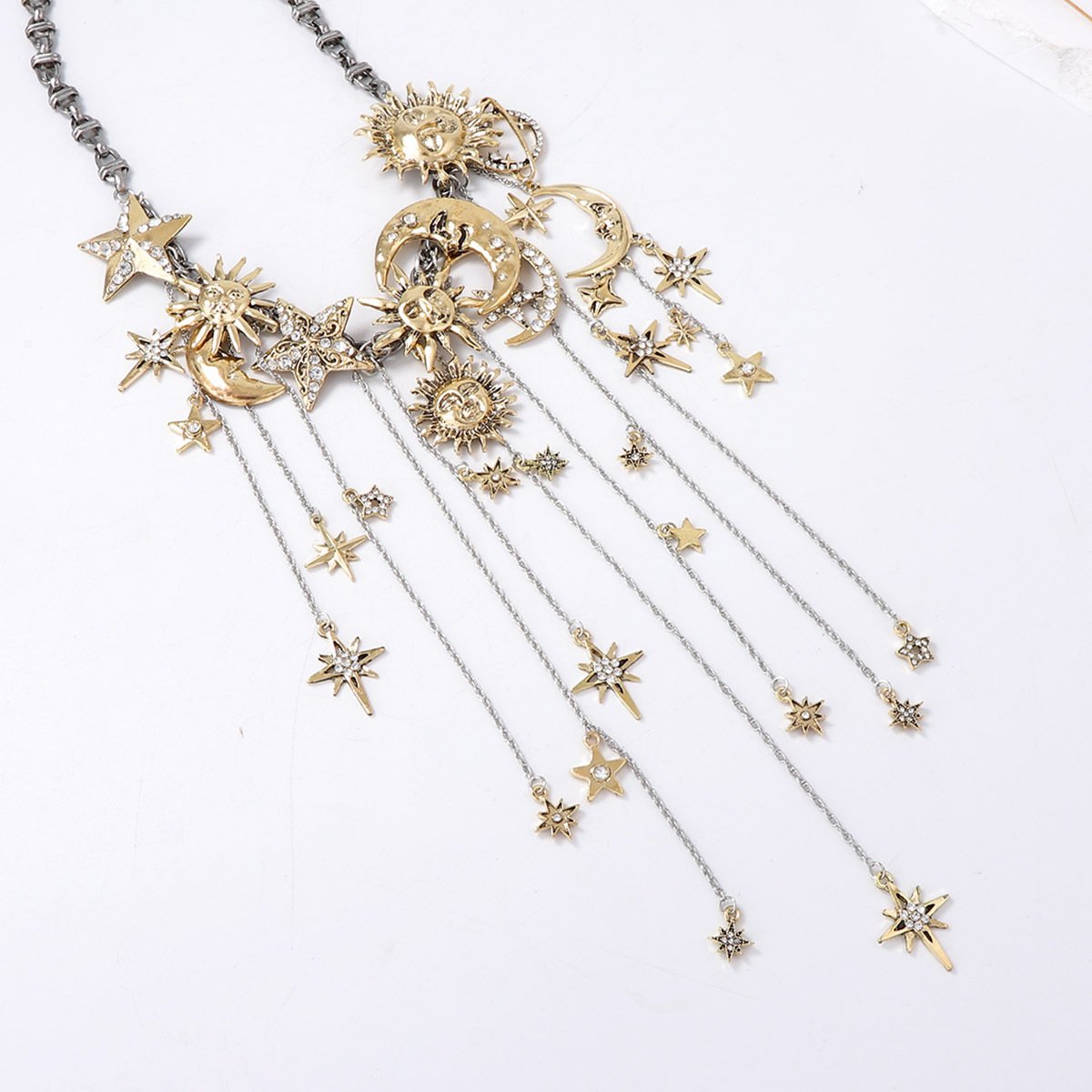 🔥ULTIMO GIORNO DI SALDI - ☀️Collana con pendente multiplo Sun Moon Stars e nappine