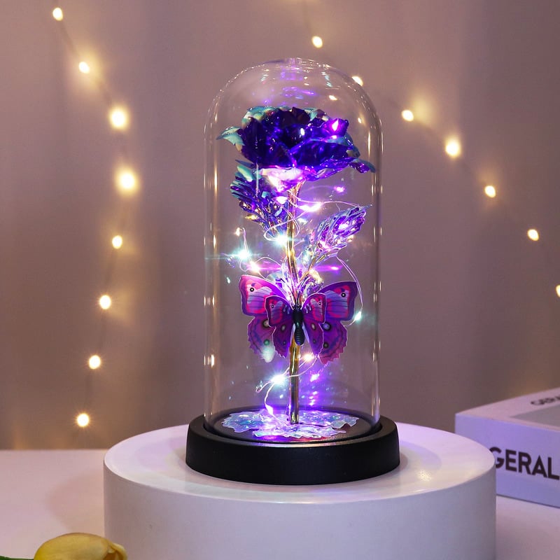 🔥Ultimo giorno! 49% di sconto – 🌹Rosa Butterfly Eterna in una cupola di vetro con illuminazione a LED✨