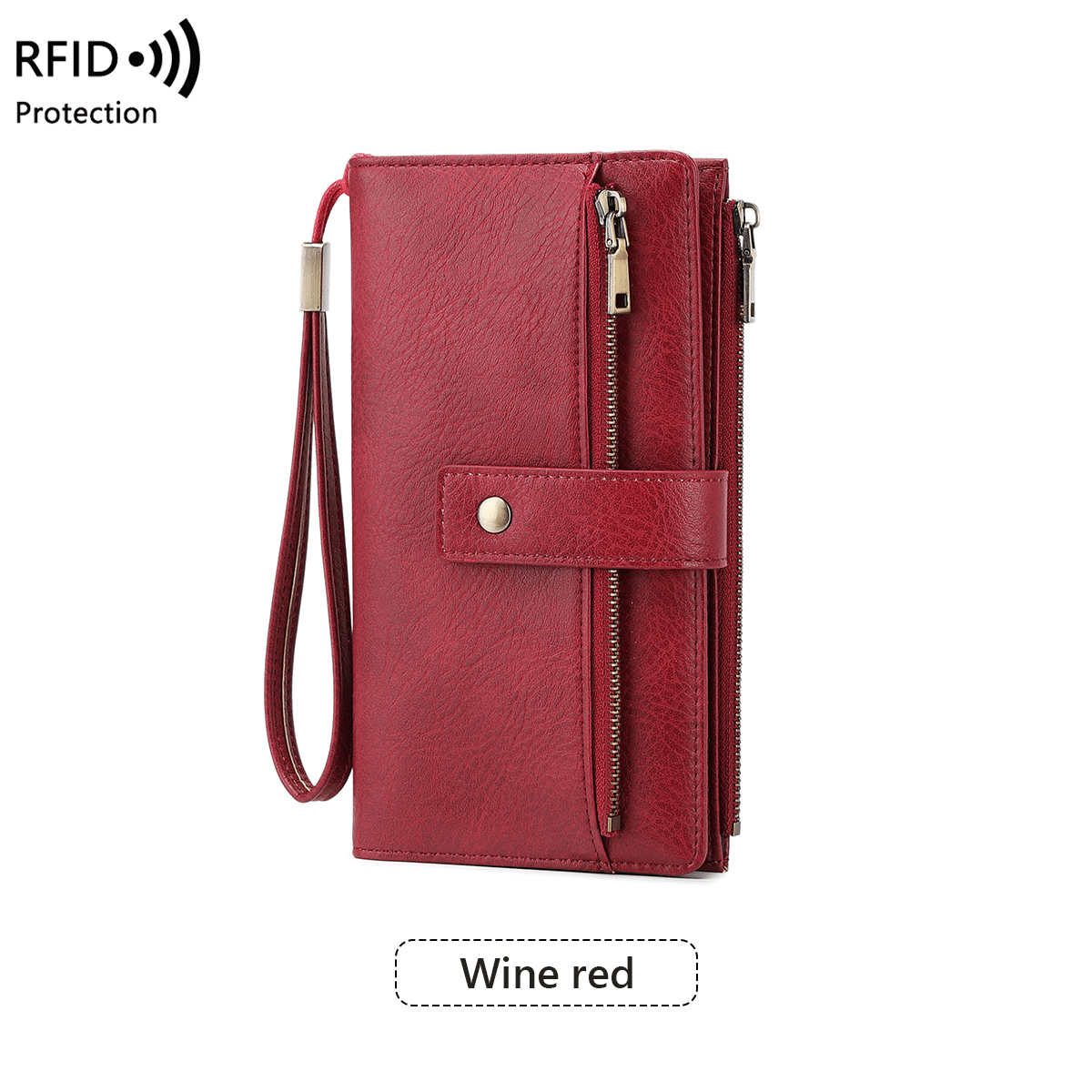 Portafoglio lungo da donna, elegante pochette, elegante portafoglio in pelle tinta unita con protezione RFI