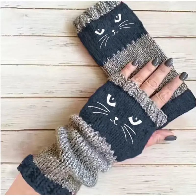 🎁Promozione dell'ultimo giorno 49% DI SCONTO🐱 Guanti da donna in maglia con gattini — Per mani calde e dita libere