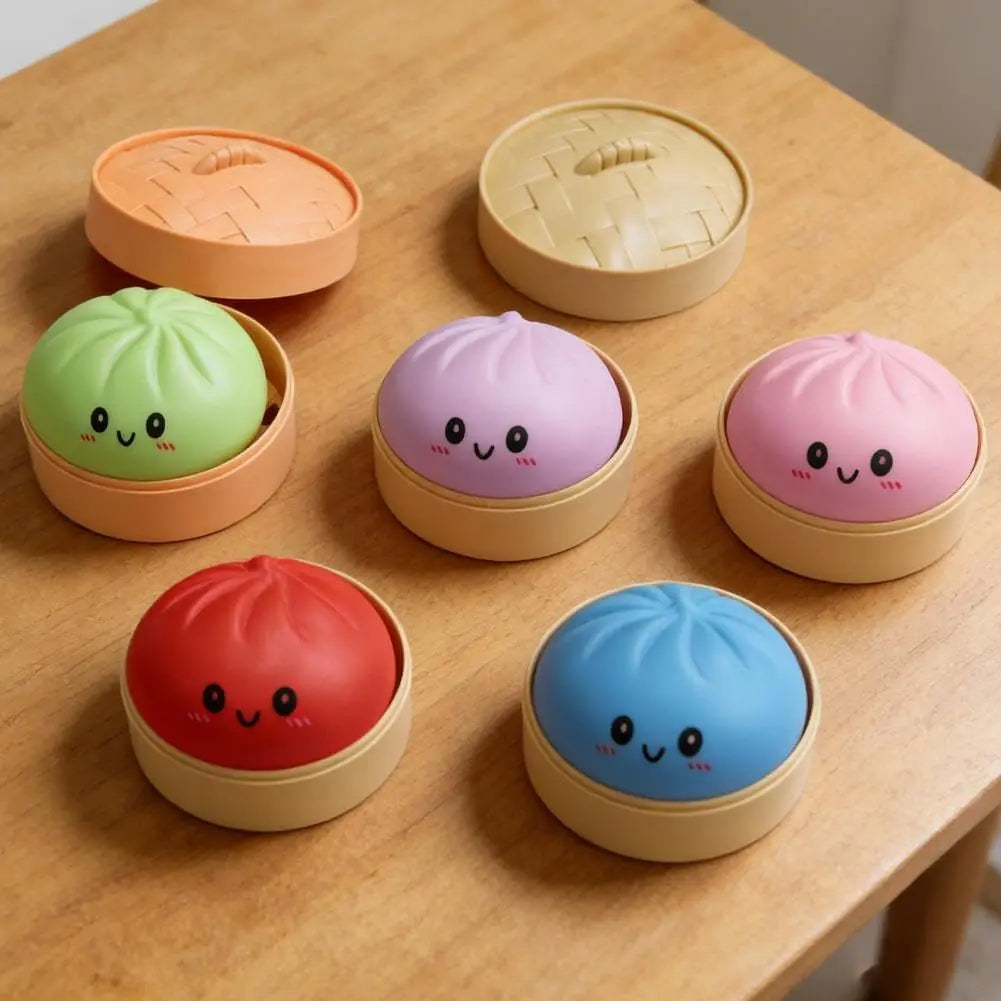 Scatola Squishy Glitter Dumpling - Simpatico giocattolo antistress, con scatola a vapore