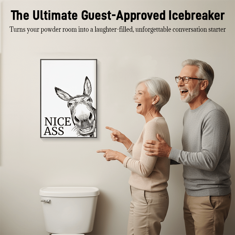 L'irriverente tela artistica da bagno con l'asino “Nice Ass” Umorismo nascosto per un bagliore pur