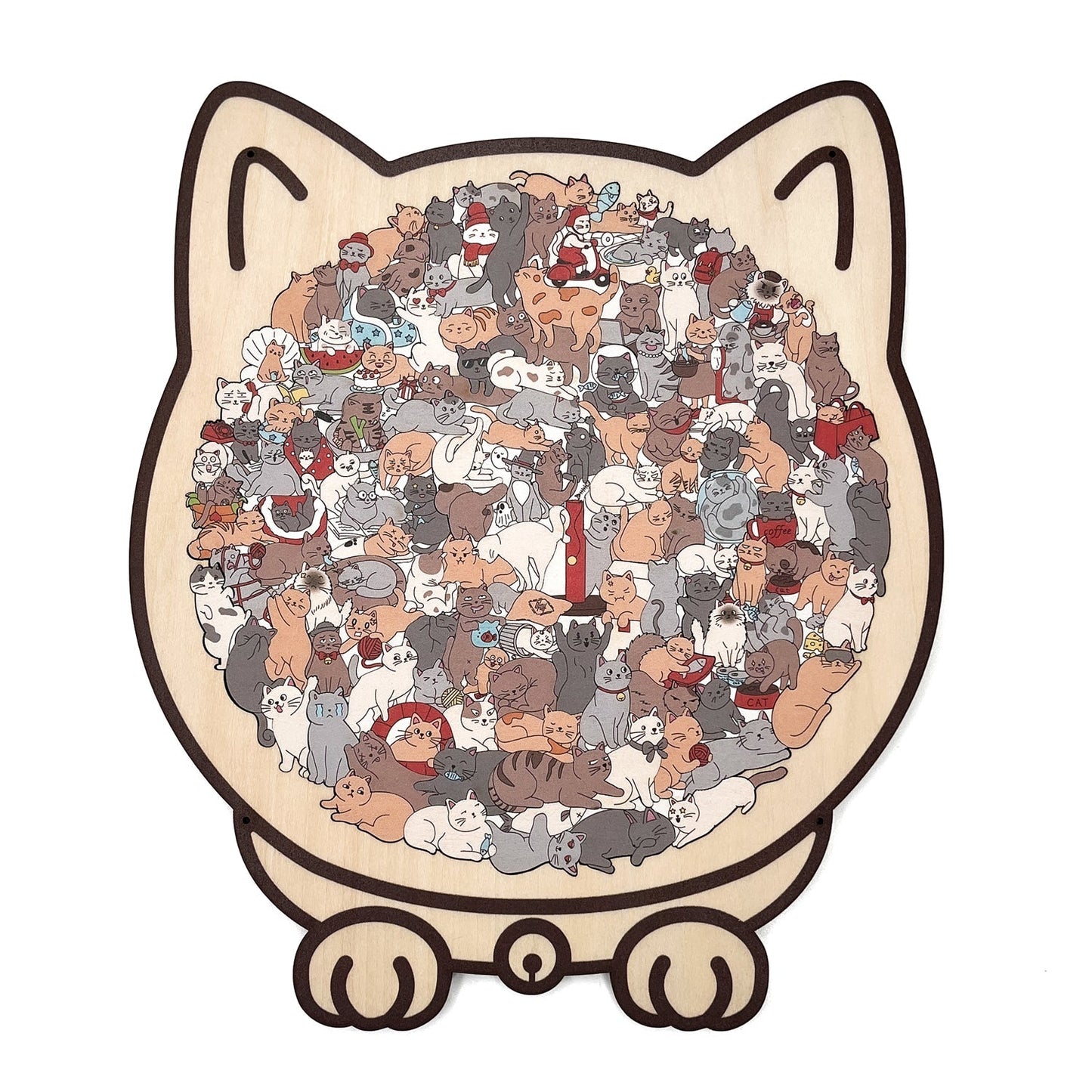 Puzzle in legno a forma di gatto dai colori di Morandi (135 pezzi)