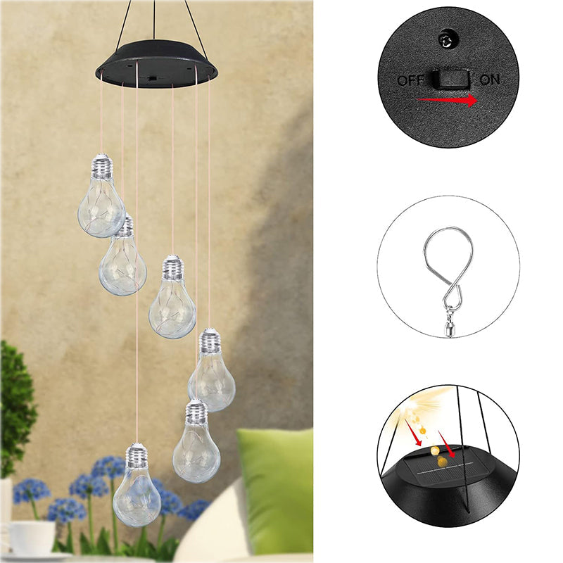 Campanelli eolici con lampadine LED colorate alimentate a energia solare