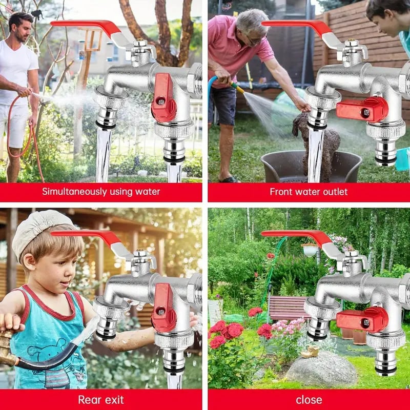 🔥 OFFERTA LIMITATA: 50% DI SCONTO! ⚙️ Rubinetto da giardino universale in acciaio inossidabile a doppia uscita – Valvole indipendenti, resistente e facile da installare 🚰