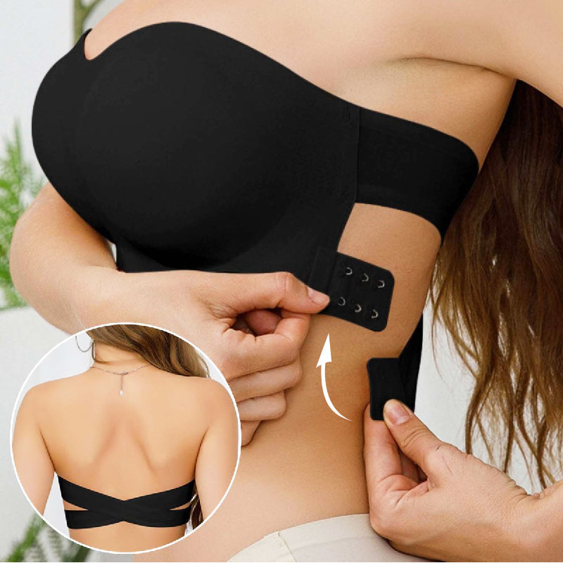 Reggiseno senza ferretto e senza spalline da donna, con chiusura incrociata sul fianco