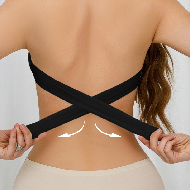 Reggiseno senza ferretto e senza spalline da donna, con chiusura incrociata sul fianco