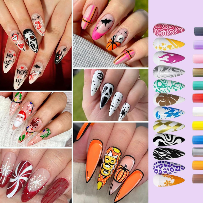 Set di 12 penne per nail art colorate