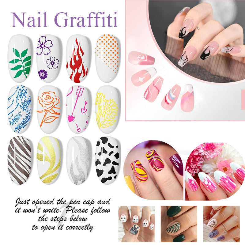 Set di 12 penne per nail art colorate