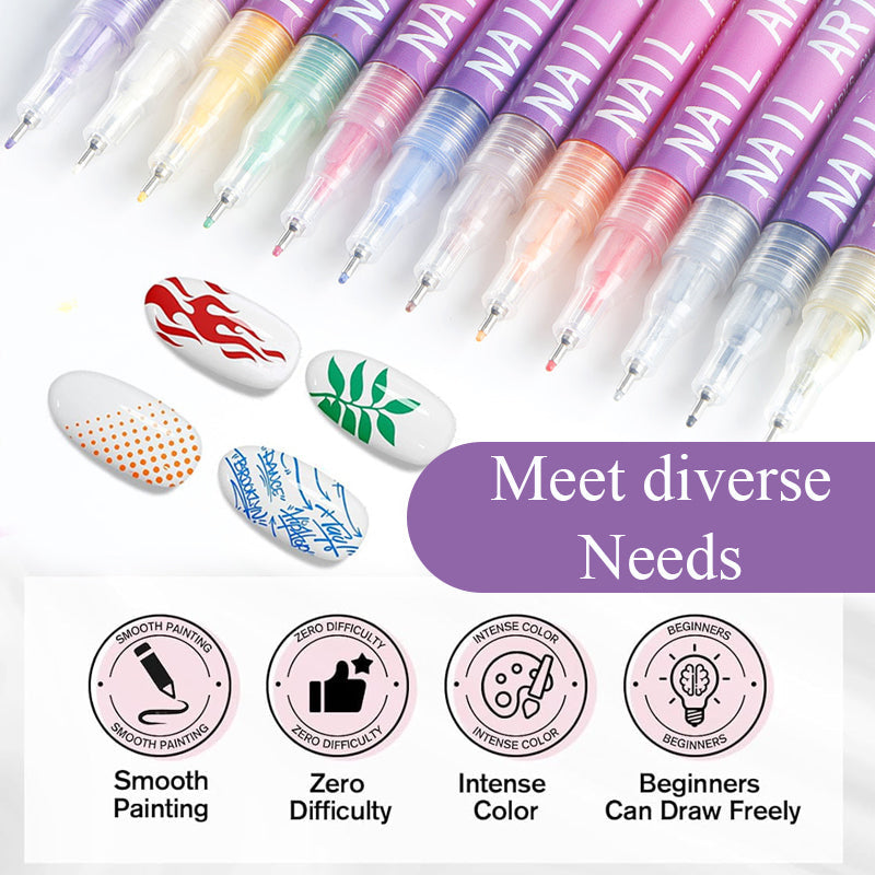 Set di 12 penne per nail art colorate